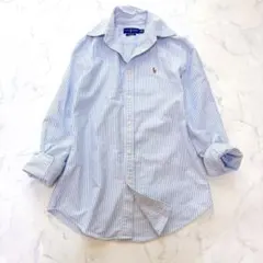 【美品】ラルフローレン コットン ストライプ シャツ　ポニー刺繍 ボタンダウン