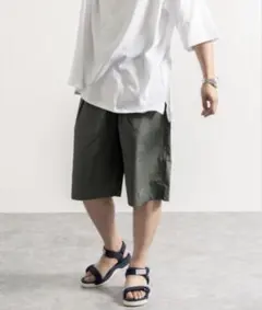 ★新品 NYLAUS ワイドハーフパンツ グリーン L★のサムネイル