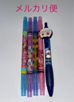 鬼滅の刃　ラバーマスコット付ペン・和柄蛍光ペン4本