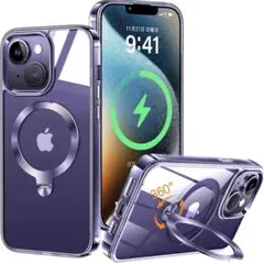 iPhone 13/14 用 クリア ケース Magsafe対応 クリアパープル