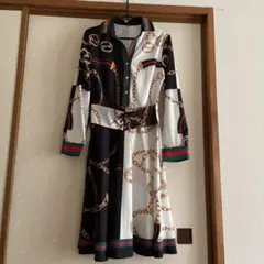 【最終SALE】スカーフ柄ツートンワンピース