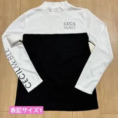 セシルマクビー レディースモックネック長袖シャツ 表記サイズ1 色=白/黒系