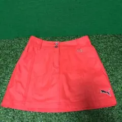 美品‼️PUMA ゴルフスカート ロゴ刺繍 Dカン サーモンピンク M インナー付