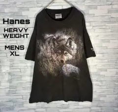 【USA古着】Hanes グラフィックTシャツXL オオカミ　墨黒　フェードのサムネイル