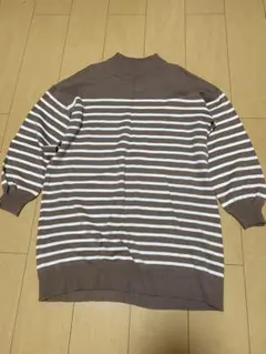 CINEMA CLUB ブラウン・ホワイトストライプ ハイネックセーター