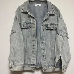 オーバーサイズダメージ加工 ライトブルー デニムジャケット　L 65x60