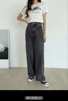 ハイウエストワイドパンツ　ダークグレー　DAZY SHEIN