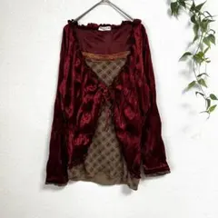 y2k ベロア レイヤード風チュニック ボルドー 重ね着風 フェアリーグランジ