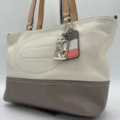 良品 COACH トートバッグ レザー ホワイト バイカラー 斜め掛け - メルカリ