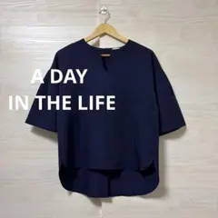 A DAY IN THE LIFE★ネイビー 五分袖 トップス ブラウス 前後差
