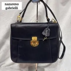 Nazareno Gabrielliナザレノ・ガブリエリ新品・未使用　黒革の手帳 ナザレノガブリエリ 二つ折り財布 札入れ 花柄 イタリア製 ブランド