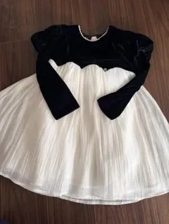 極美品☆petit main 黒白リボン付きワンピース