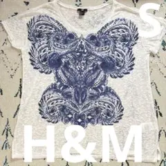 H&M 半袖 Tシャツ ホワイト ペイズリー柄 S アジアン 透けTシャツ白のサムネイル