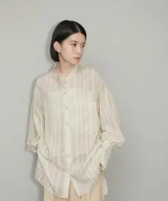 オーバーサイズシアーシャツ　アダムエロペ　ストライプ　オフホワイトのサムネイル