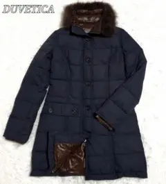 デュベティカ　ロングダウンコート　ラクーンファー　ロゴボタン