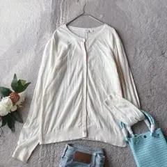 美品(XS)長袖カーディガン/羽織り/上着/綿100%/コットン/アイボリー