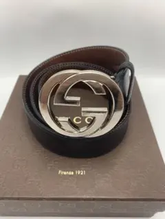 グッチ シマレザー GG インターロッキング ベルト シルバー金具 ブラック