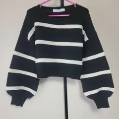 Blue Strive ストライプ バルーン袖 ニット