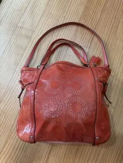 COACH オレンジ レザー トートバッグ