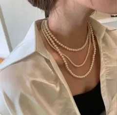 フェイクパール ロングタイプネックレス 3連 フォーマル ドレス 卒業式