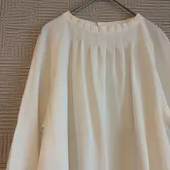 《美品》green label relaxing☆スタンドギャザーブラウス 白色