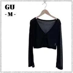 【GU】ジーユー シアー ショートカーディガン 黒 M クロップド丈 長袖