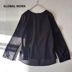 【グローバルワーク】長袖ブラウス　ストレッチ　大人綺麗め　上品　黒　ブラック/L