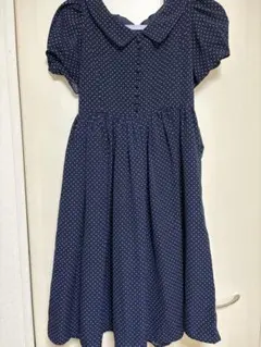evelyn 襟付きドットワンピース　ネイビー