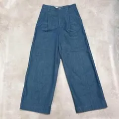 【美品】MY___ 1LDK タック ワイドデニム パンツ 1 ブルー 日本製のサムネイル