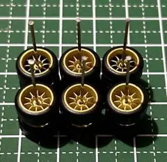 カスタムホイール　タイヤ　パーツ　1/64 深リム　10本スポーク　ゴールド