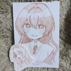 オリジナルイラスト手描きイラストハガキサイズ女の子ペン画アナログおまけつき