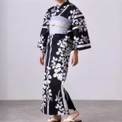 新品　洗える　高級綿麻　黒　和柄　古典柄　はんなり　粋　清楚な大人浴衣　浴衣単品