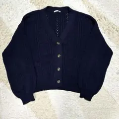 透かし編み　Ｖネック　カーデ　ネイビー