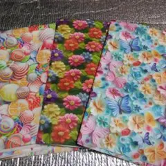 3D立体生プリント生地　花、チョウ、キャンディー3枚 セット