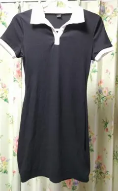 SHEIN ポロカラー 半袖 ひざ丈ワンピース ブラック