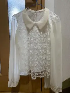 レースの襟付きカットソー