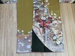 最終処分　お値下げ　振袖　正絹　オリーブ色地　一度使用　訪問着にも