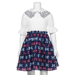 メゾピアノ　リボン柄ドッキングワンピース