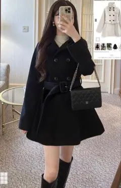 grl ベルト付きスタンドカラーミドル丈コート[ze836]ブラック　sサイズ