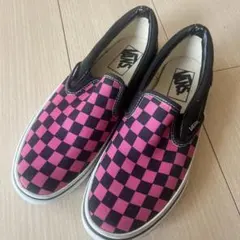 VANS スリッポン ピンク×ブラック チェック