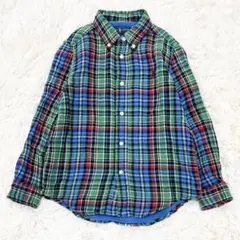 美品 ラルフローレン キッズ 長袖チェックシャツ 120 グリーン