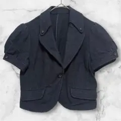 テーラードジャケット　半袖　羽織　ネイビー　ボタン付き