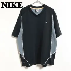 NIKE Vネック半袖 Tシャツ XL メンズ　黒　ドライ　メッシュ　刺繍ロゴ