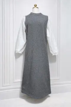 袖パールドッキングワンピ L グレー HK WORKS LONDON 上品