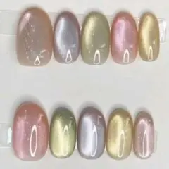 新品 アート ネイルチップ パステルカラー マグネット ショートネイル 付け爪