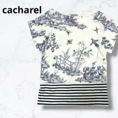 ＊キャシャレル＊半袖カットソー Tシャツ 総柄 ボーダー切替 イタリア製 白のサムネイル