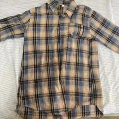 長袖ネルシャツ 青とベージュのチェック柄