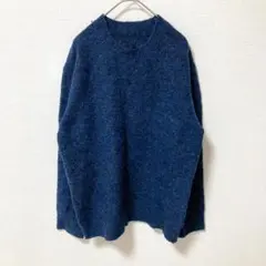 【レイジブルー】ミックスニット ゆったり 長袖 メンズ ブルー シンプル 毛混紡