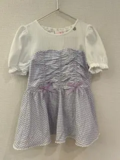 メゾピアノ　薄紫ギンガムチェック 半袖ブラウス 130