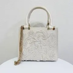 【新品】ZARA サテン風フェイクパールバッグ 刺繍 パール チェーン 完売品